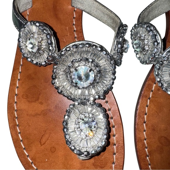 MYSTIQUE Vintage Leather Crystal Rhinestone Jewel Thong Flip Flops Size 6 - Picture 2 of 9